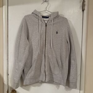 Vtg Polo Ralph Lauren Waffle Zip Hoodie Sweatshirt Heather Grey Logo | Large